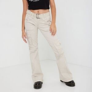 Garage Beige Flared Low Rise Cargo Pants